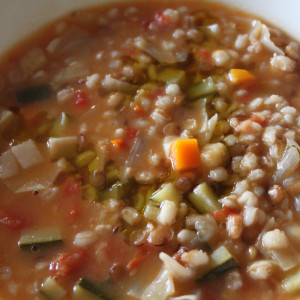Minestrone vegetable soup with spelt