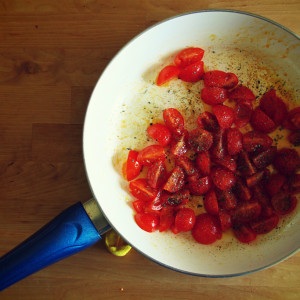 Cherry tomatoes in a frying pan