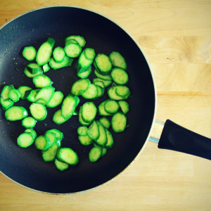 Courgettes in frying pan