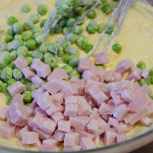 Mix in the peas and cooked ham